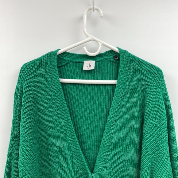 Cabi Lucky Balloon Sleeve Button-Up Cardigan Chunky Knit Sweater Kelly Green L - Picture 4 of 11